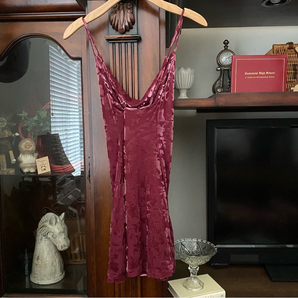 Floral Velvet Burnout Pink Purple Slip Dress sz M Cowl Neck Devore Mini Party - Picture 5 of 7